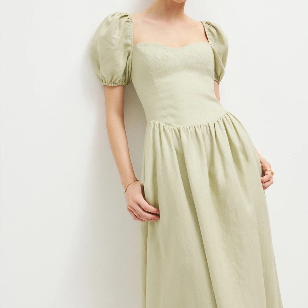 Reformation Davila Linen Dress Dried Herbs - Size 0